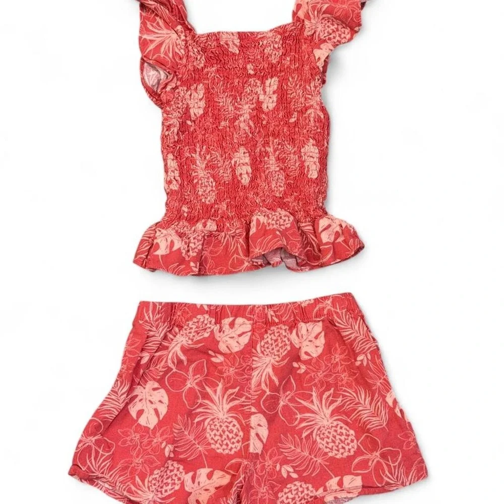 Vince Camuto Kids Girls Size 10 Tropical Linen Blend 2-Piece Set Smocked Top